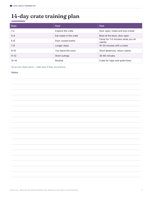 Preview of Printable Dog Crate Training Plan