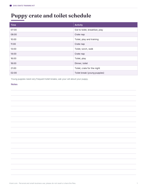 Preview of Printable Puppy Crate Schedule